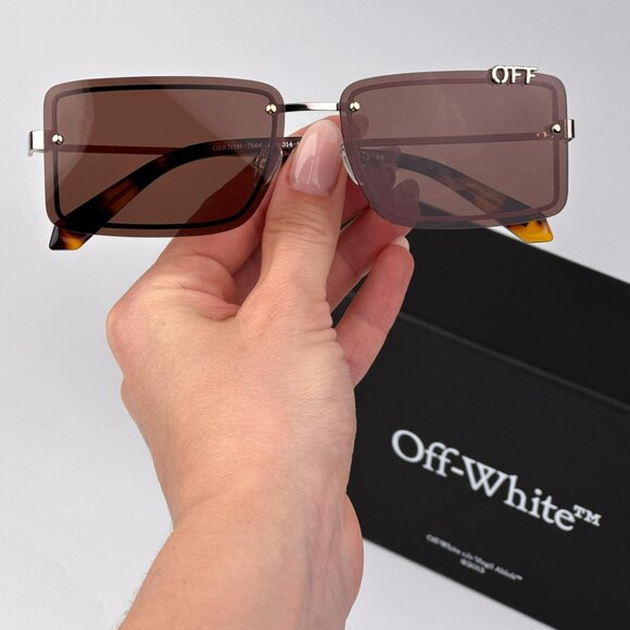 Off-White TAMPA Men Sunglasses Gold Brown Rectangular Frame | Model OERI13N 7664 - Picture 1 of 9